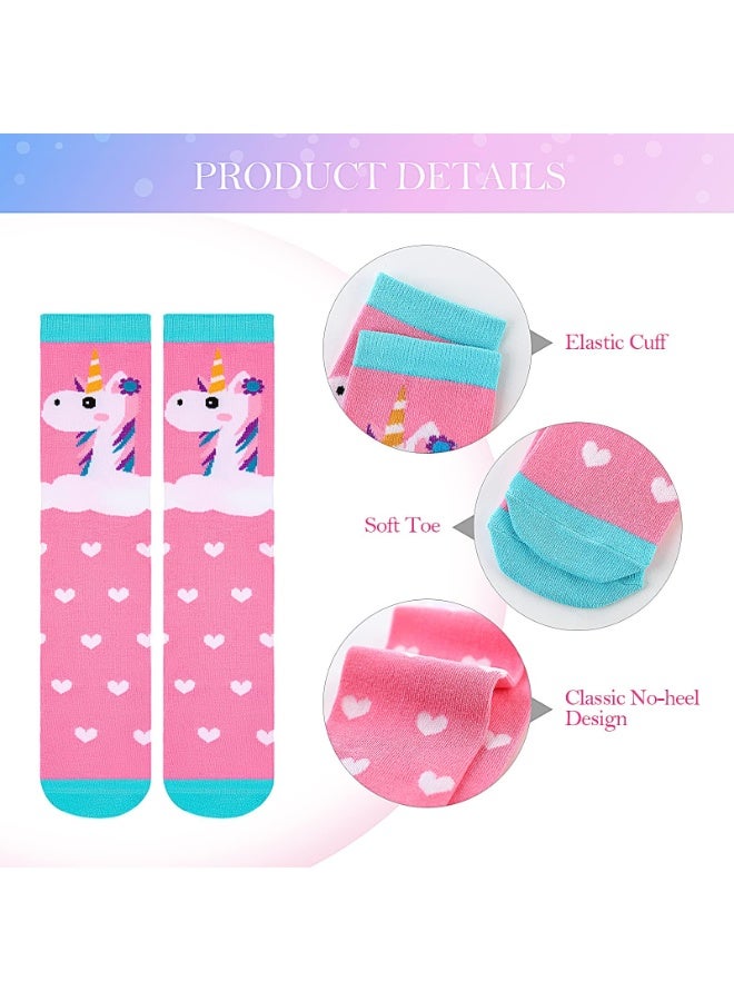 Peachjoy Girls Knee High Socks, 6 Pairs Colorful Cartoon Unicorn Mid Calf Boot Socks, Cotton Warm Long Sock, Cute Animal Child Fun Sock Over Calf for 3-12 Years Girls - Image 3