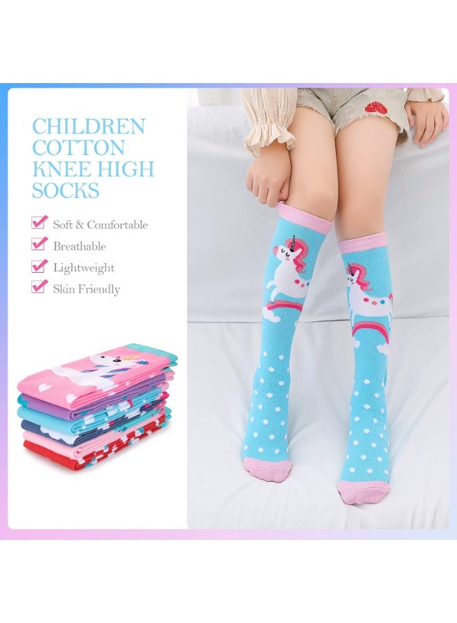 Peachjoy Girls Knee High Socks, 6 Pairs Colorful Cartoon Unicorn Mid Calf Boot Socks, Cotton Warm Long Sock, Cute Animal Child Fun Sock Over Calf for 3-12 Years Girls - Image 4