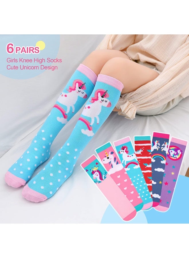 Peachjoy Girls Knee High Socks, 6 Pairs Colorful Cartoon Unicorn Mid Calf Boot Socks, Cotton Warm Long Sock, Cute Animal Child Fun Sock Over Calf for 3-12 Years Girls - Image 2
