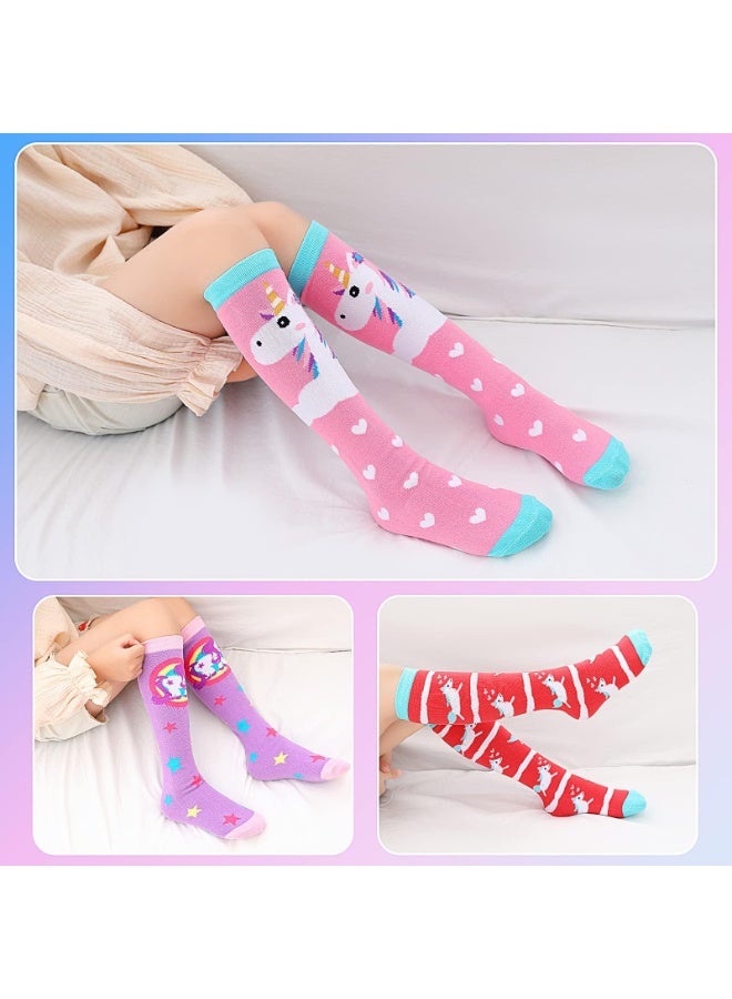Peachjoy Girls Knee High Socks, 6 Pairs Colorful Cartoon Unicorn Mid Calf Boot Socks, Cotton Warm Long Sock, Cute Animal Child Fun Sock Over Calf for 3-12 Years Girls - Image 5