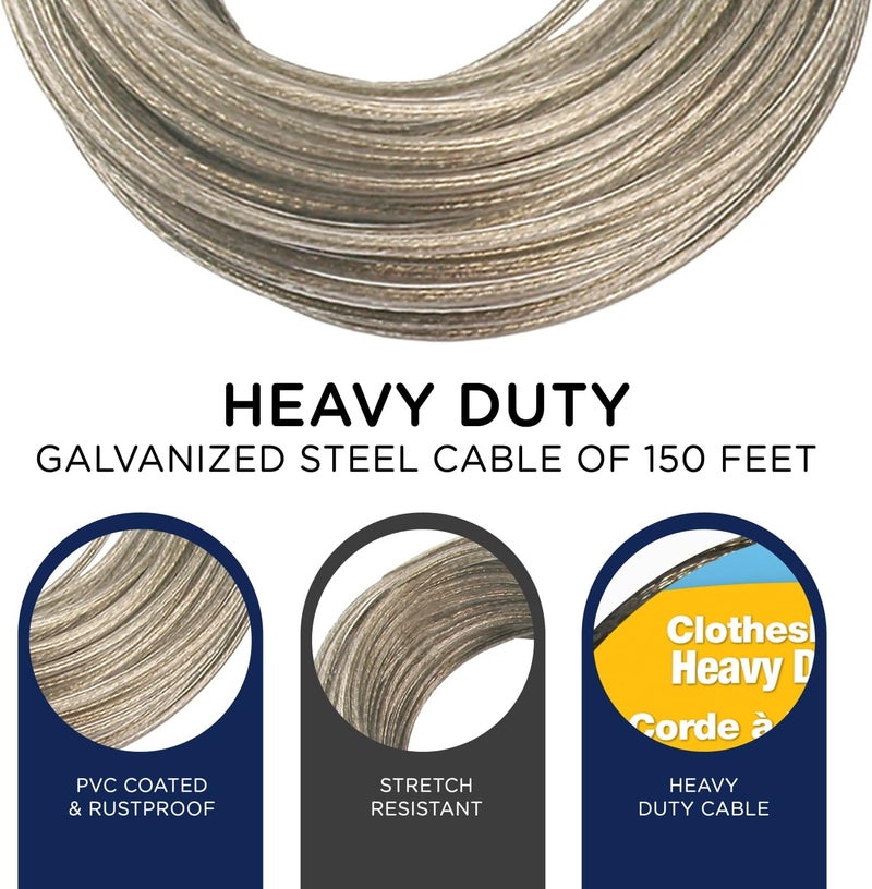 Strata 150 Feet Clothesline Outdoor Heavy Duty Galvanized Wire Steel Cable, Gold PVC Coating - Clothes Line Wires for Outside Laundry Drying - Image 2