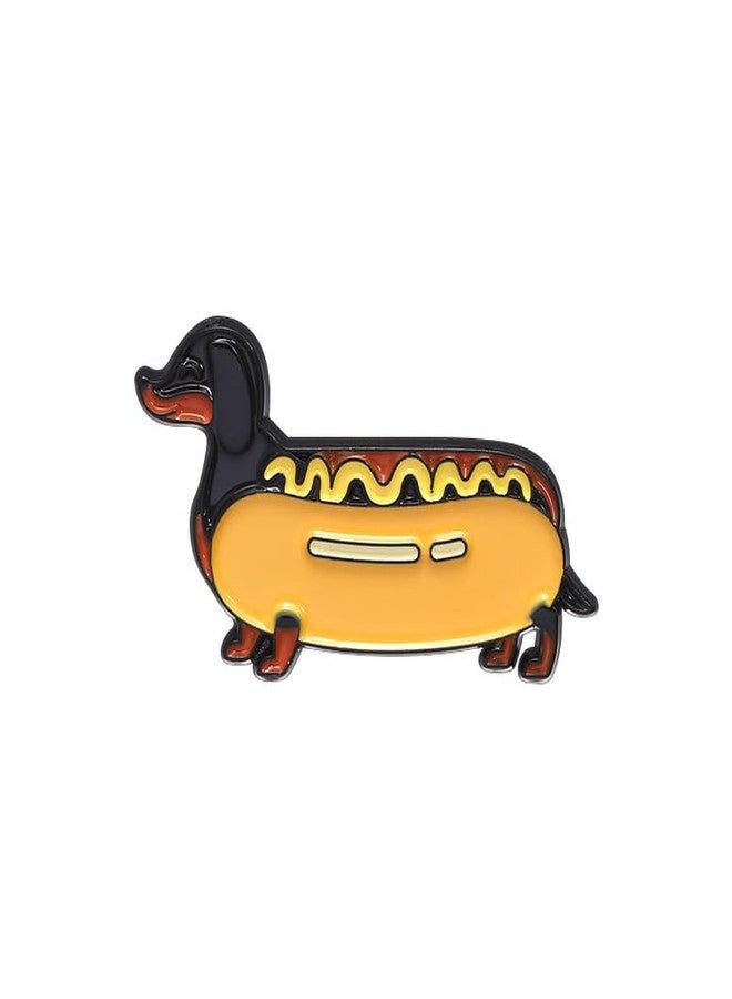 Cykdohy Hot Dog Dachshund Brooch Enamel Pin for Women Girls Funny Cute Animal Lapel Pins Cartoon Novelty Fastfood Badge Creative Food Brooches Backpack Clothes Hat Jacket Decoration Friendship Gift - Image 1