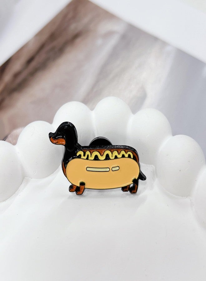 Cykdohy Hot Dog Dachshund Brooch Enamel Pin for Women Girls Funny Cute Animal Lapel Pins Cartoon Novelty Fastfood Badge Creative Food Brooches Backpack Clothes Hat Jacket Decoration Friendship Gift - Image 2