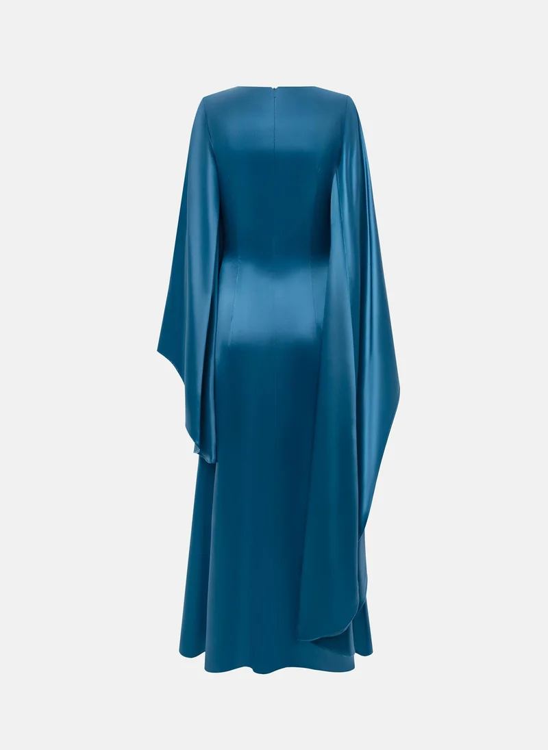 Lichi  Satin maxi dress with asymmetrical sleeves for Women | Best Price UAE