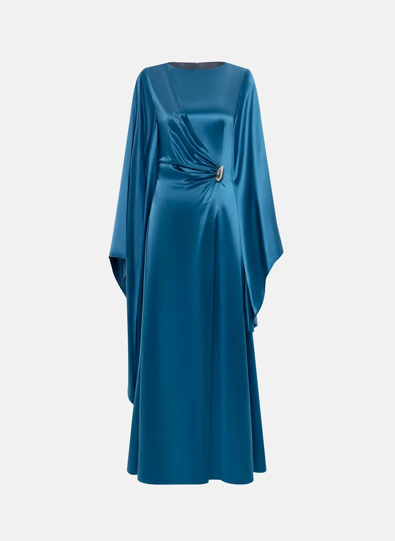Lichi  Satin maxi dress with asymmetrical sleeves for Women | Best Price UAE