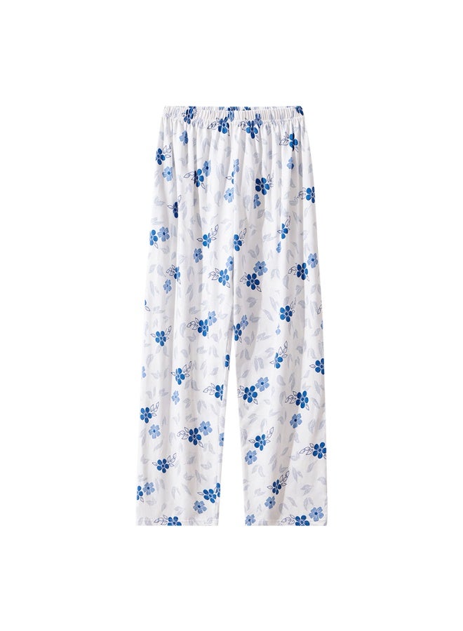 Yiershuang 100% Cotton Women's Sleep Pants Autumn Winter Loose Casual Printed Home Pants For Middle-aged And Elderly Mom Gift
