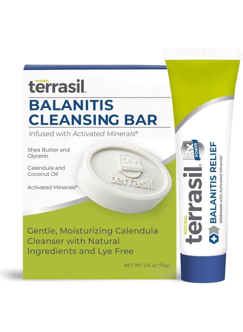 Terrasil مجموعة صابون تنظيف وتخفيف التهاب الحشفة مكونة من منتجين - علاج التهاب الحشفة للرجال، مرهم طبيعي للقلفة لعلاج أعراض التهاب الحشفة: الحكة والتهيج. تم اختباره من قبل أطباء الجلدية (أنبوب 14 جرام + قطعة صابون) - Image 1