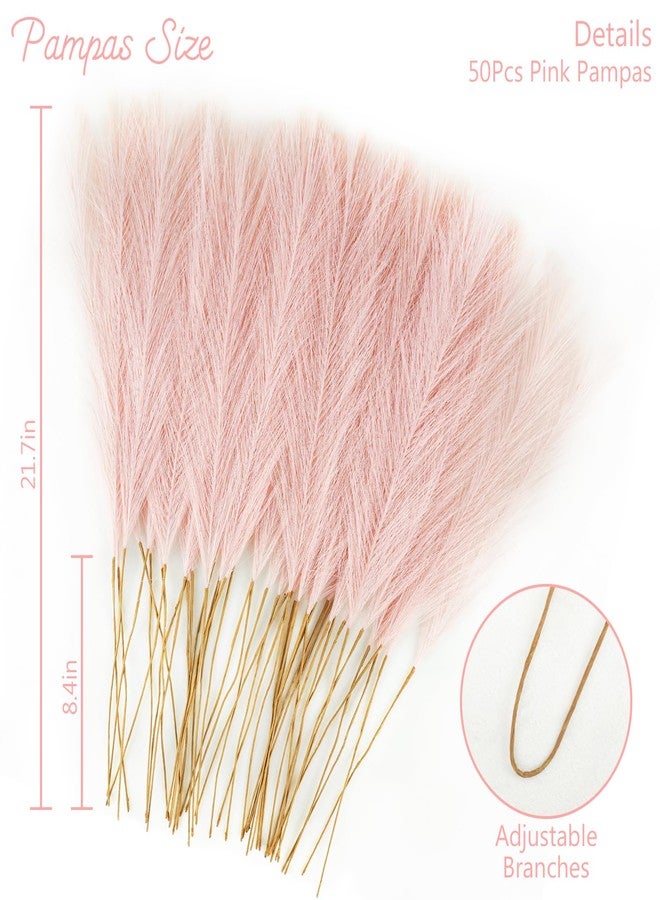 obbsie 50pcs Pink Faux Pampas Grass Decor, 21.6" Short Artificial Floral Branches Vase Filler Flower Arrangement for Home Wedding Boho Outdoor Decor - Image 4
