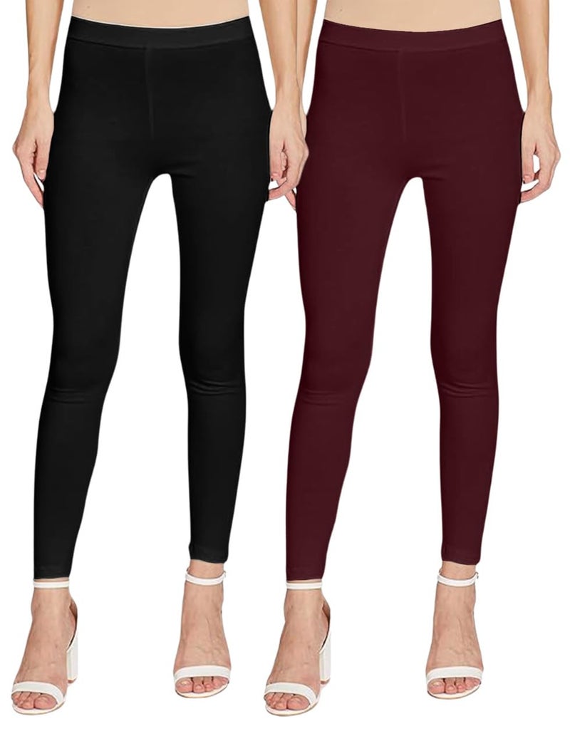 JUNEBERRY® Pure Cotton Skinny Fit Ankle Length Leggings Combo (PO2_LNG_BLK_BRN_M) - Image 4