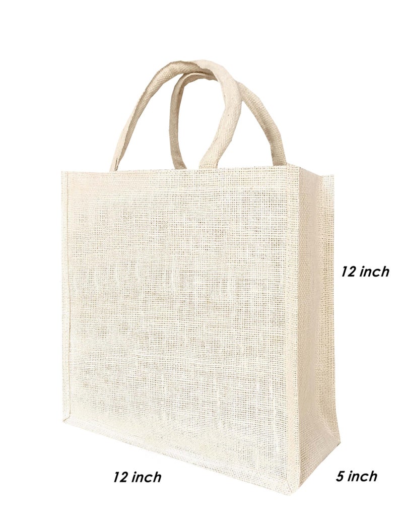 Handmakers Unisex Customized Logo Jute Shopping Tote Bags for Wedding Return Gifts (12 x 12 inch, Pack of 10), Beige - Image 3