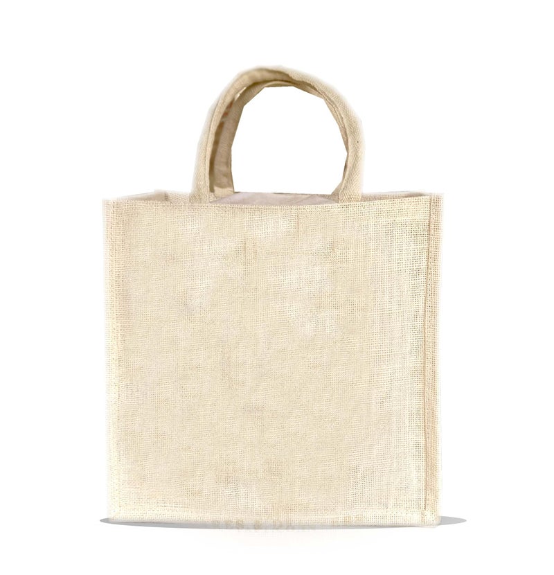 Handmakers Unisex Customized Logo Jute Shopping Tote Bags for Wedding Return Gifts (12 x 12 inch, Pack of 10), Beige - Image 5