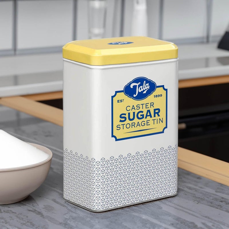 تالا Tala Originals Storage Tin, Metal, Yellow and Cream Nostalgic Design, Holds a Full Bag of Caster Sugar (Sugar Not Included) - Image 2
