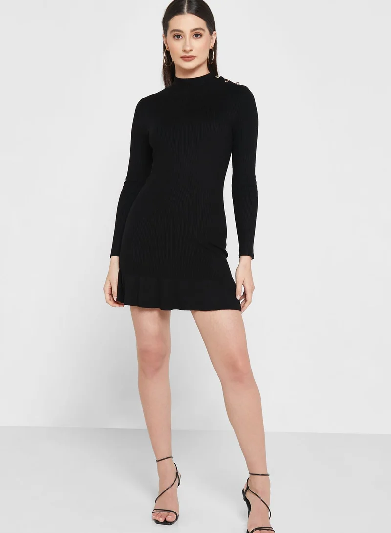 Miss Selfridge Petite High Neck Ruffle Hem Knitted Dress