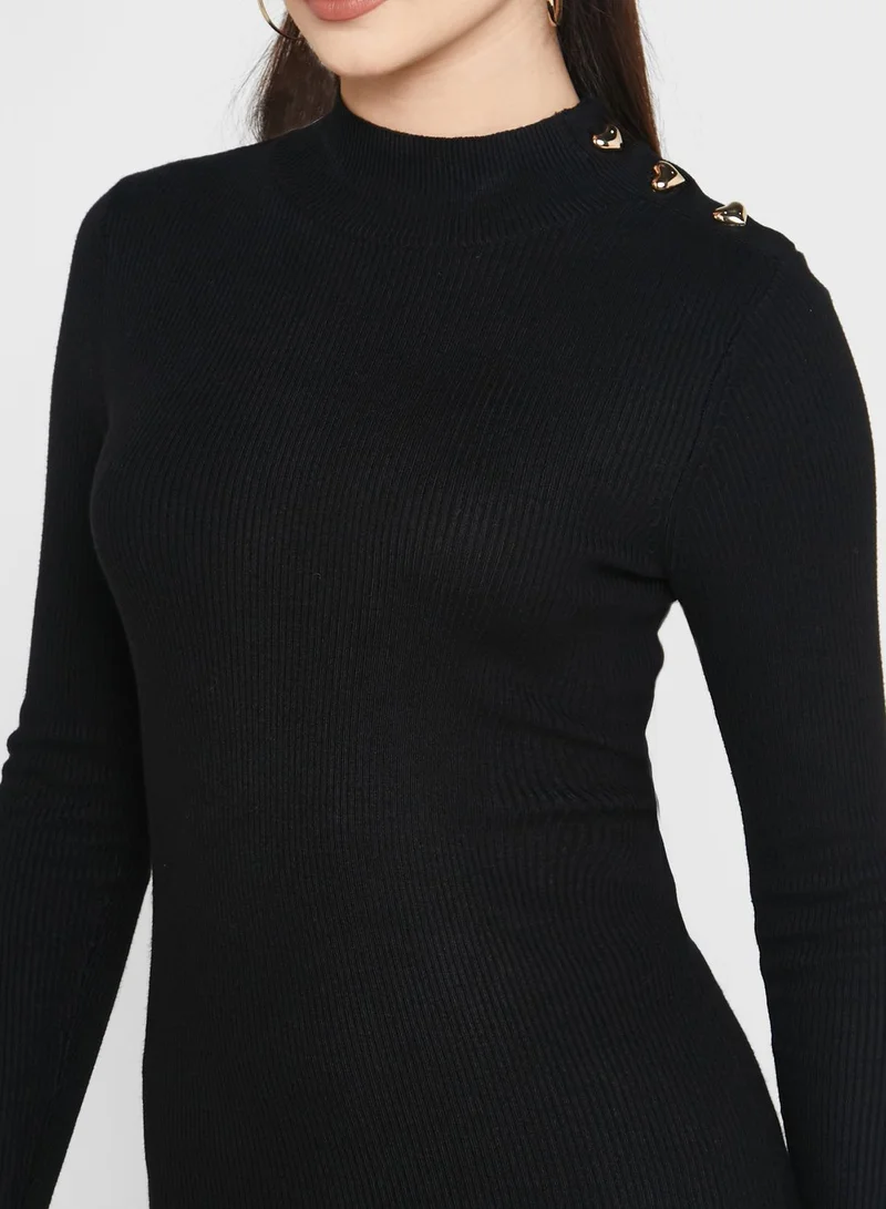 Miss Selfridge Petite High Neck Ruffle Hem Knitted Dress