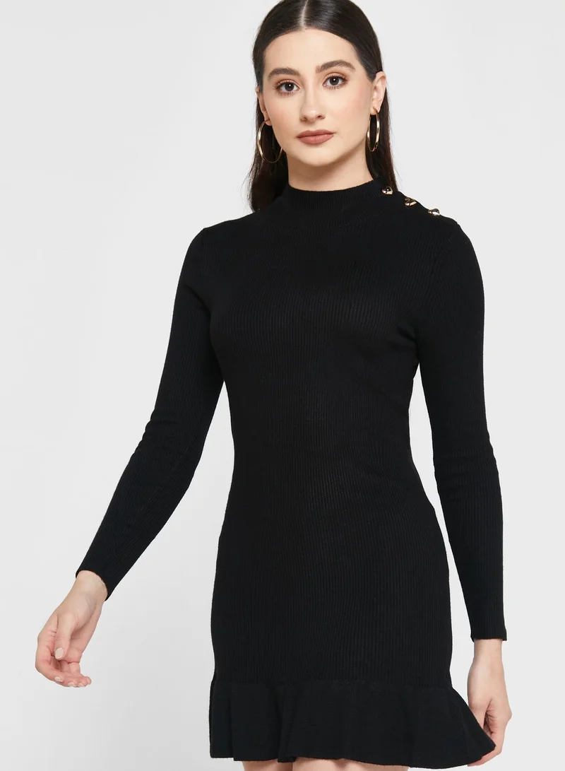 Miss Selfridge Petite High Neck Ruffle Hem Knitted Dress