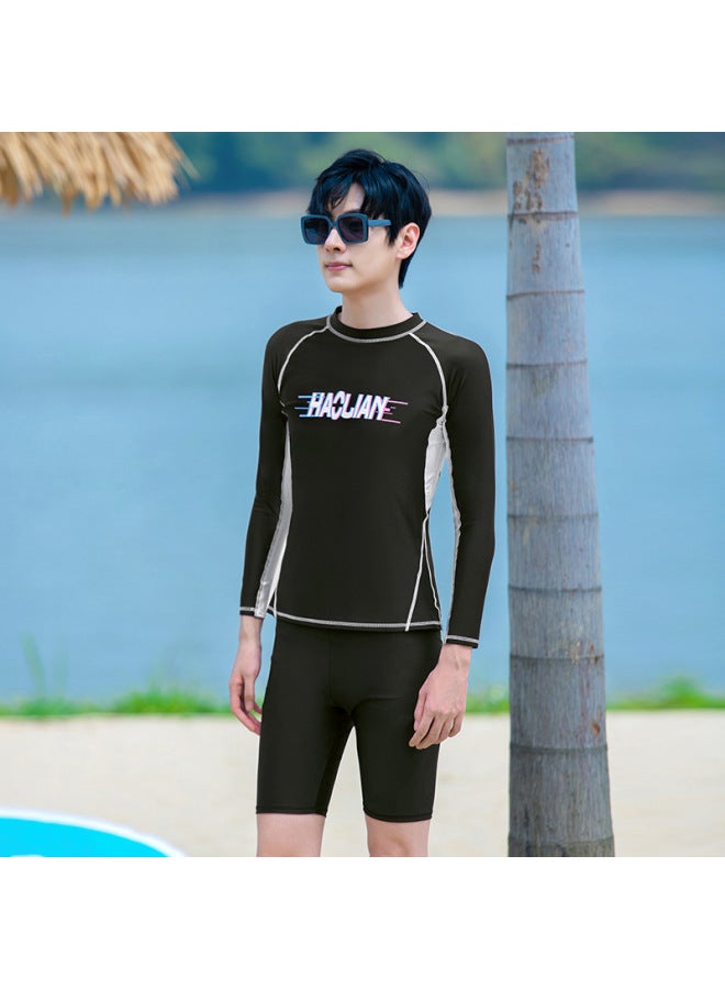 Loquat Swimsuit Men's Split Sunscreen Long Sleeve Swimsuit Snorkeling Suit Quick-drying Surf Jellyfish Suit Surfing Suit Customized-Color:H9585 +9506 Black-  - Image 3