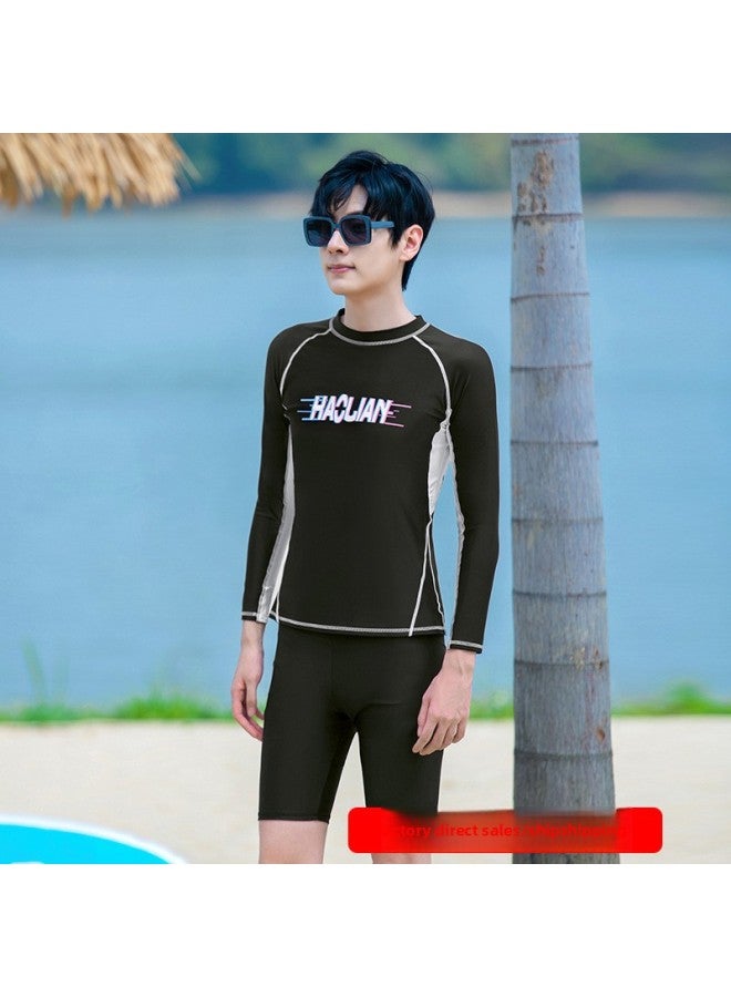 Loquat Swimsuit Men's Split Sunscreen Long Sleeve Swimsuit Snorkeling Suit Quick-drying Surf Jellyfish Suit Surfing Suit Customized-Color:H9585 +9506 Black-  - Image 2