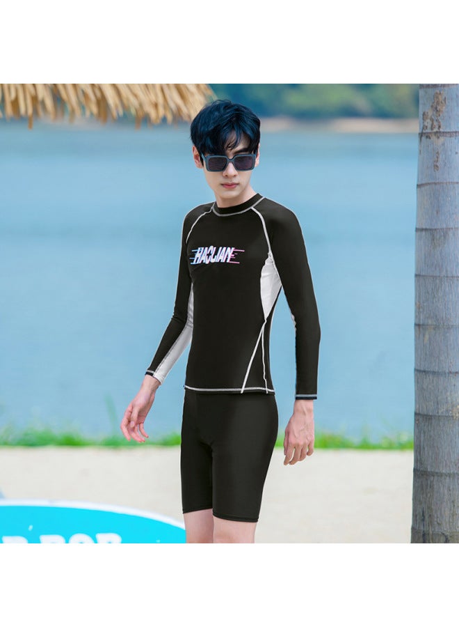 Loquat Swimsuit Men's Split Sunscreen Long Sleeve Swimsuit Snorkeling Suit Quick-drying Surf Jellyfish Suit Surfing Suit Customized-Color:H9585 +9506 Black-  - Image 4