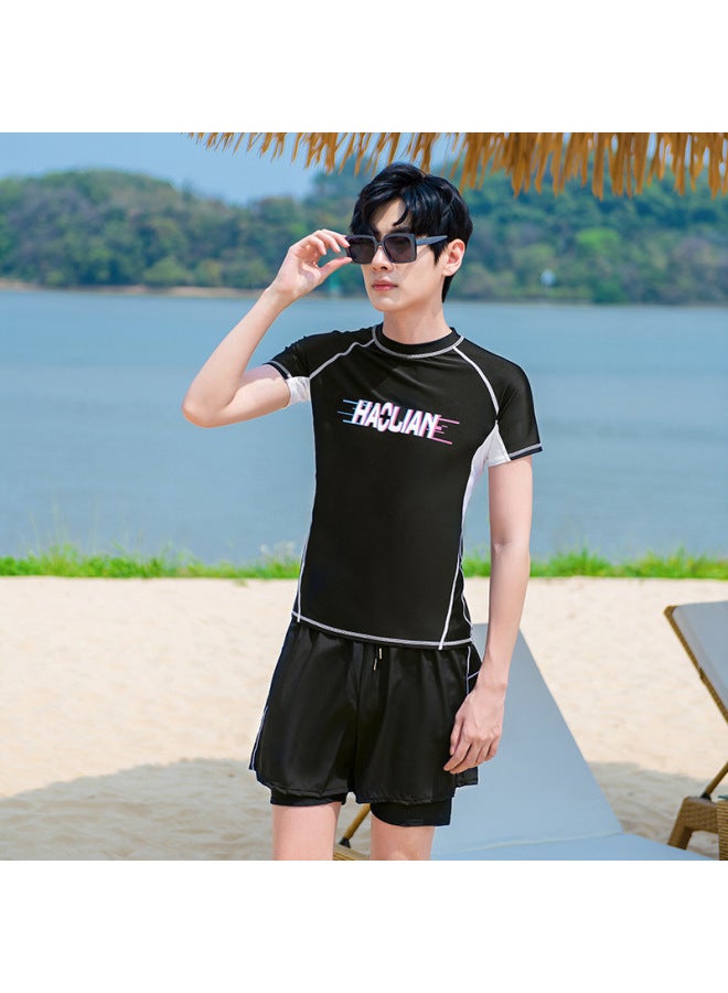 Loquat Swimsuit Men's Split Sunscreen Long Sleeve Swimsuit Snorkeling Suit Quick-drying Surf Jellyfish Suit Surfing Suit Customized-Color:H9585 +9506 Black-  - Image 5