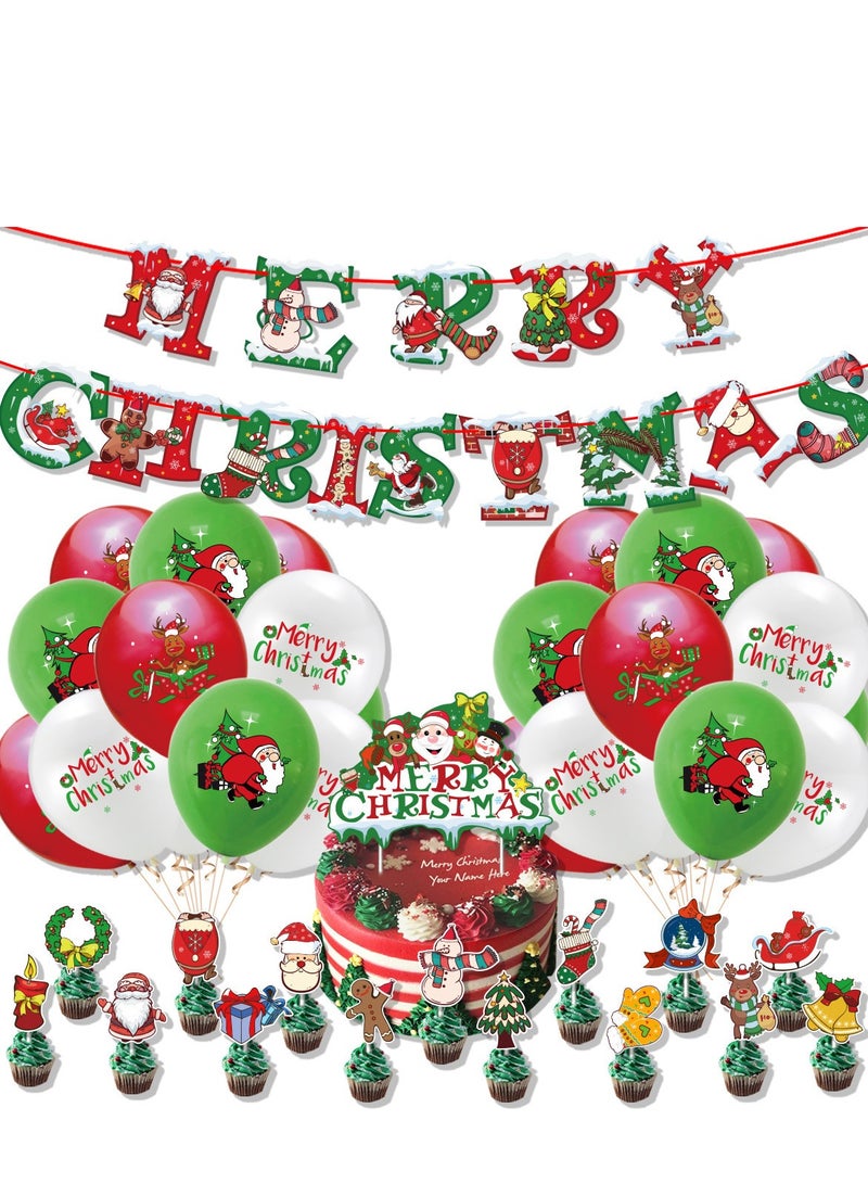 Christmas Santa Claus snowman flag cake with label and balloons party set - Image 1