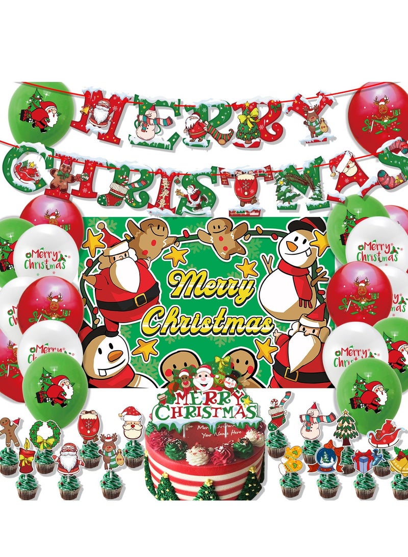 Christmas Santa Claus snowman flag cake with label and balloons party set - Image 2