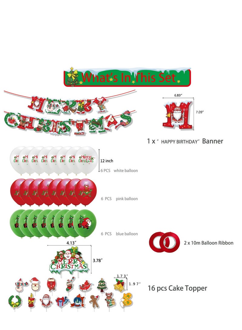 Christmas Santa Claus snowman flag cake with label and balloons party set - Image 4