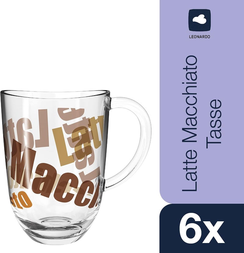 Leonardo Napoli 024236 Latte Macchiato Cups, Set of 6, Dishwasher-Safe Coffee Cups with Motif, Glass Cup with Handle, Microwave-Safe, 380 ml - Image 2
