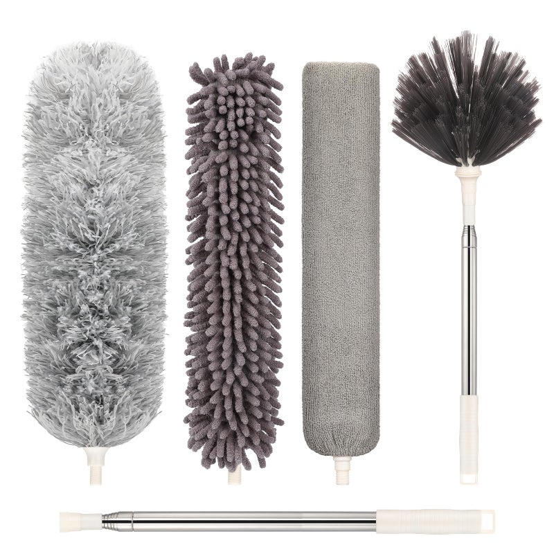 Microfiber Duster with Extension PoleStainless Steel 30 to 100 Inches Washable Dusters Reusable Dusters Bendable Duster for High Ceiling Cleaning Ceiling Fan Furniture Blinds Cars