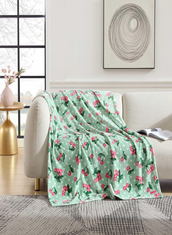 Betsey Johnson - Blanket, Buttery-Soft Throw Blanket for Couch or Bed, Boldly Plush & Oversized Bedding, Halloween Decor (Cherry Dots Green, 50" x 70") - Image 2