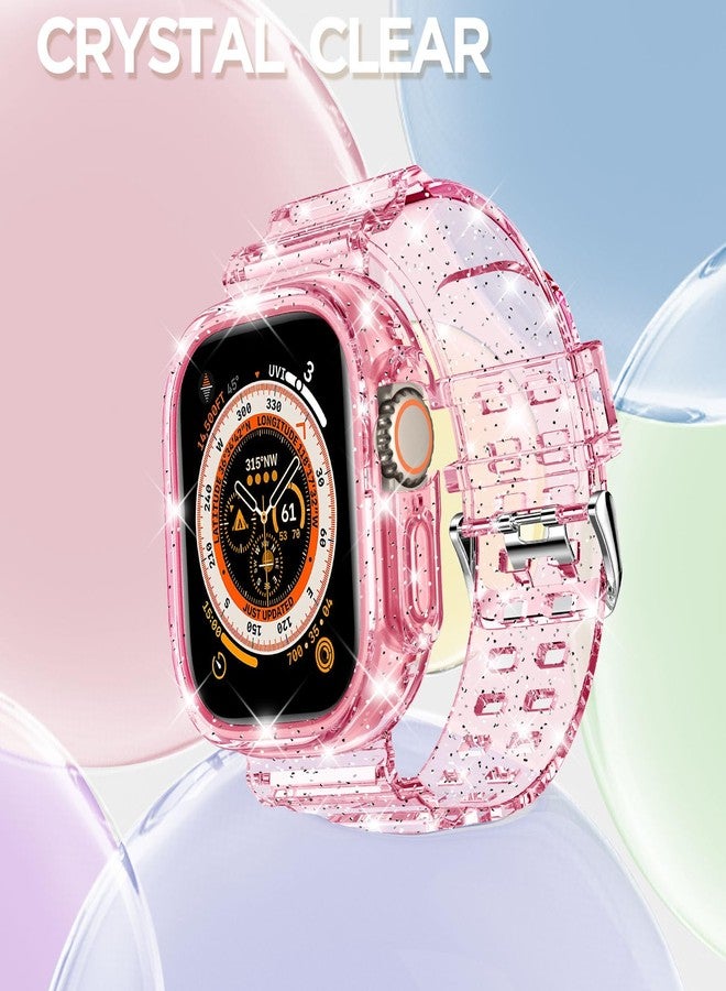DABAOZA Compatible for Clear Apple Watch Ultra 3 2 Band with Bumper Case 49mm, Women Men Glitter Bling TPU Sport Strap for iWatch SE Ultra 3 2 Series 11 10 9 8 7 6 5 4 3 2 1（GlitterPink,49） - Image 4