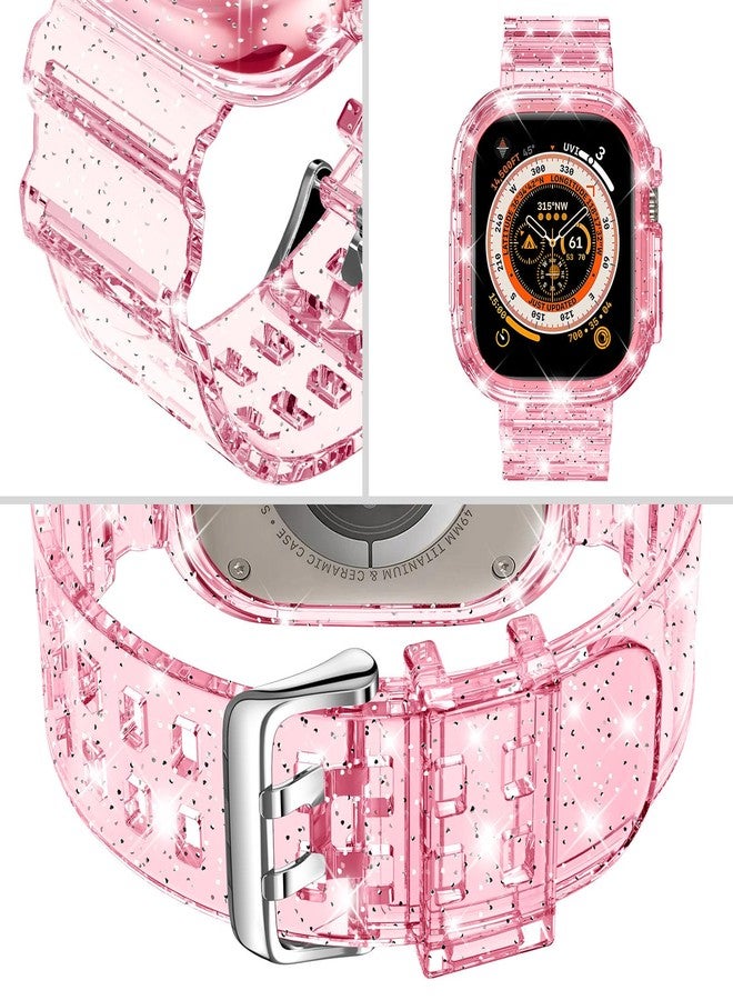 DABAOZA Compatible for Clear Apple Watch Ultra 3 2 Band with Bumper Case 49mm, Women Men Glitter Bling TPU Sport Strap for iWatch SE Ultra 3 2 Series 11 10 9 8 7 6 5 4 3 2 1（GlitterPink,49） - Image 3