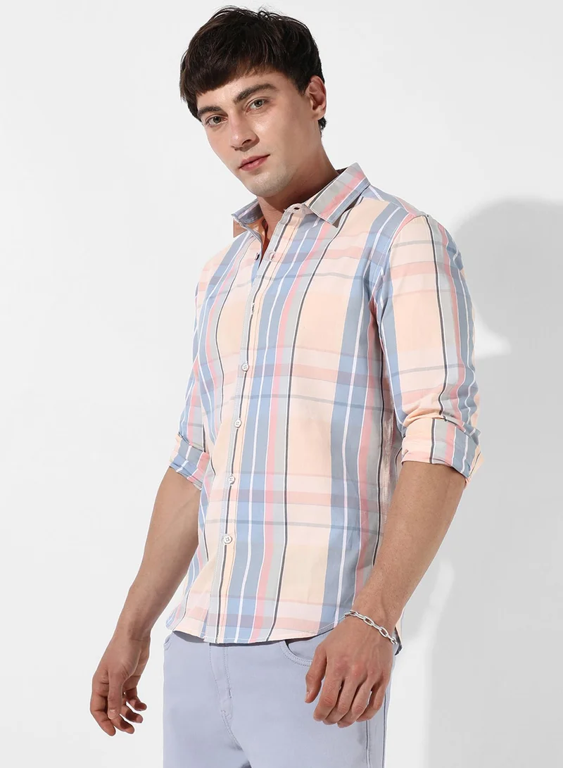 Campus Sutra Men's Cotton Plaid Button Up Shirt