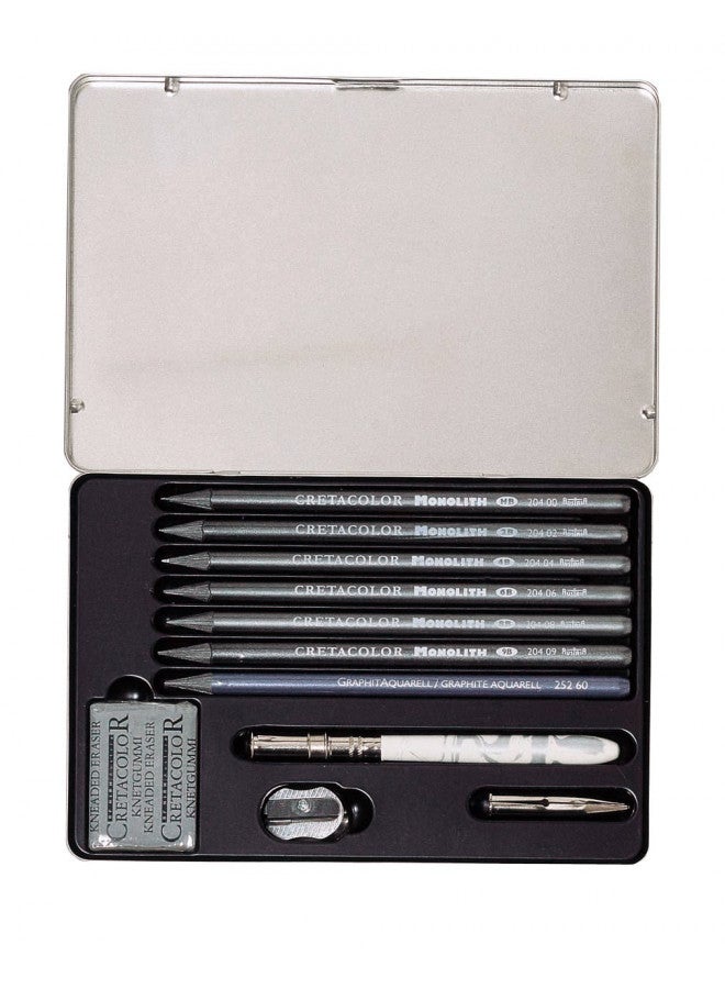 Cretacolor Monolith Graphite Pencil Tin Box Set 11 Pieces