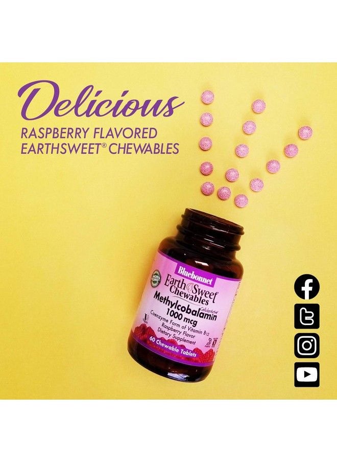 Bluebonnet - Nutrition Earthsweet Chewables Cellular Active Methylcobalamin 5000Mcg Soy Free Gluten Free Non Gmo Kosher Dairy Free Vegan 60 Chewable Tablets 60 Servings Raspberry Flavor - Image 1