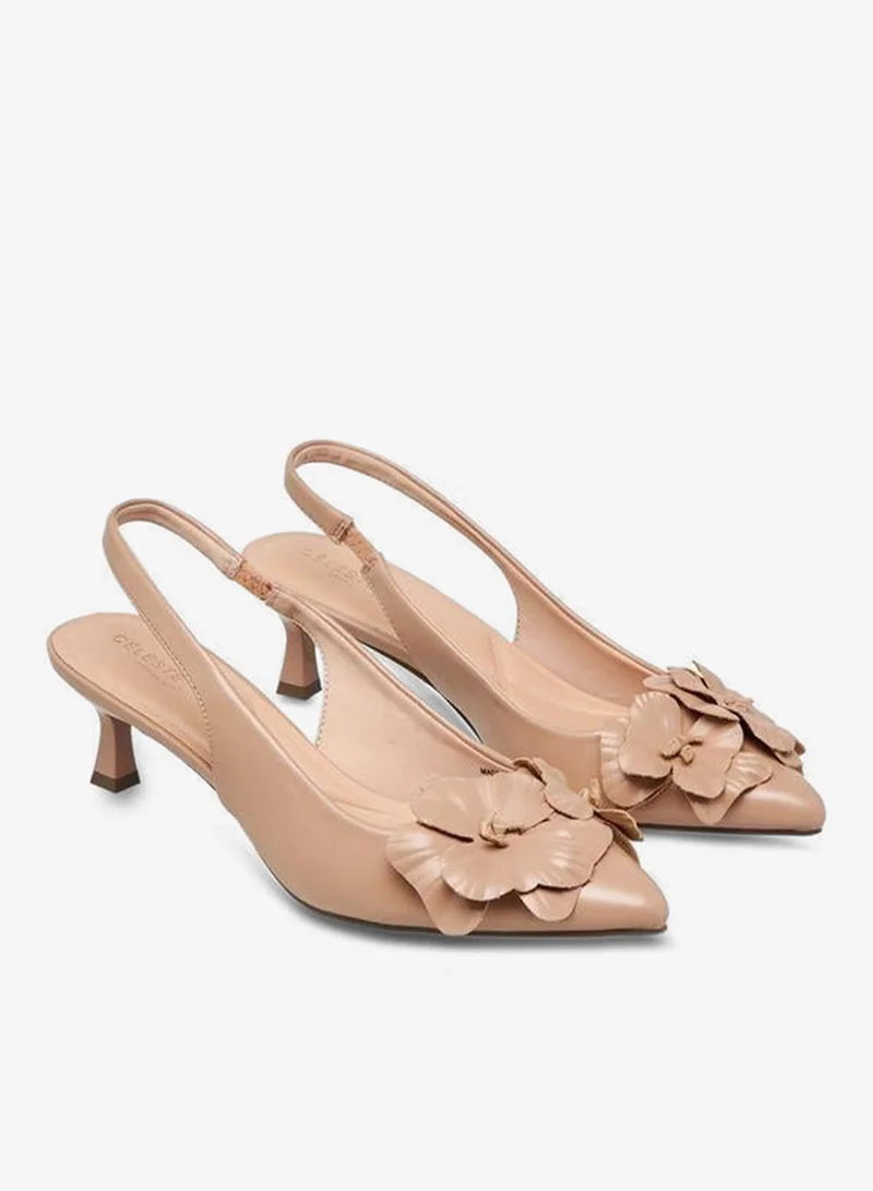 Celeste Women Floral Accent Kitten Heel Slingback Shoes Ramadan Collection