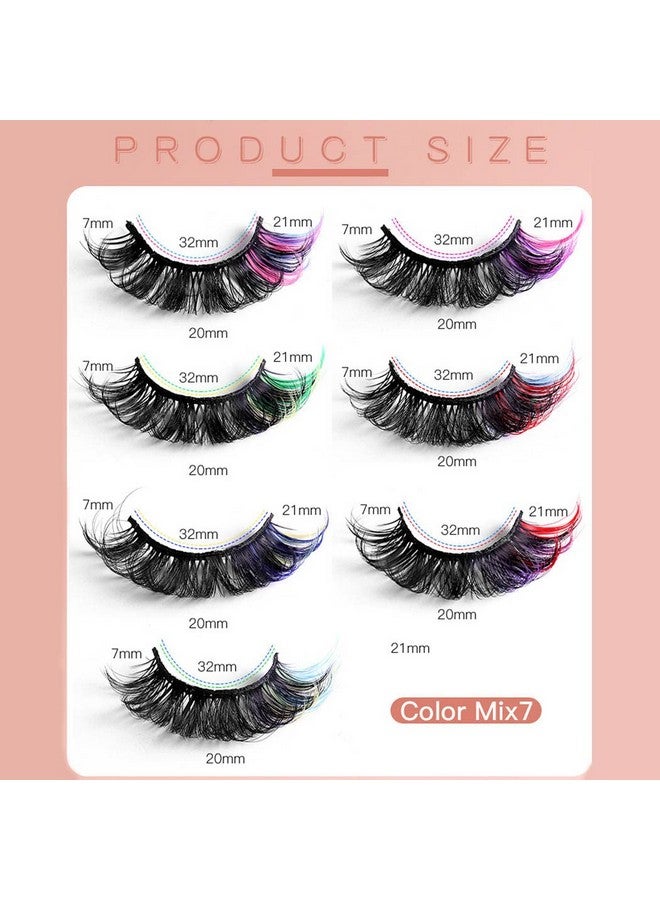 Uranian False Eyelashes Colored Fluffy Faux Mink Lashes With Color D Curl Strip Long Eye Lashes 7 Pairs Colorful Lashes Volume Fake Eyelashes For Women And Girls - Image 4