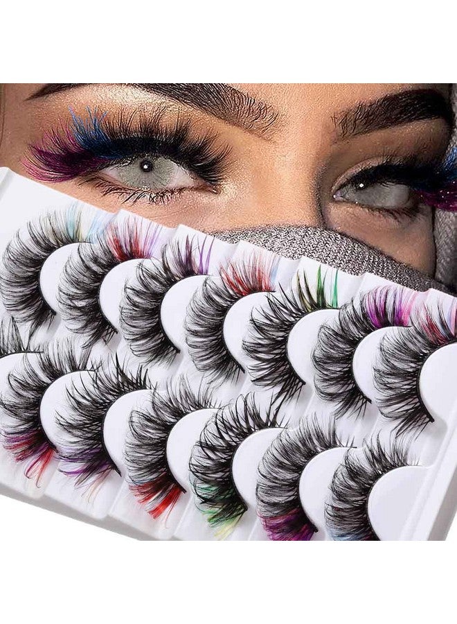 Uranian False Eyelashes Colored Fluffy Faux Mink Lashes With Color D Curl Strip Long Eye Lashes 7 Pairs Colorful Lashes Volume Fake Eyelashes For Women And Girls - Image 2