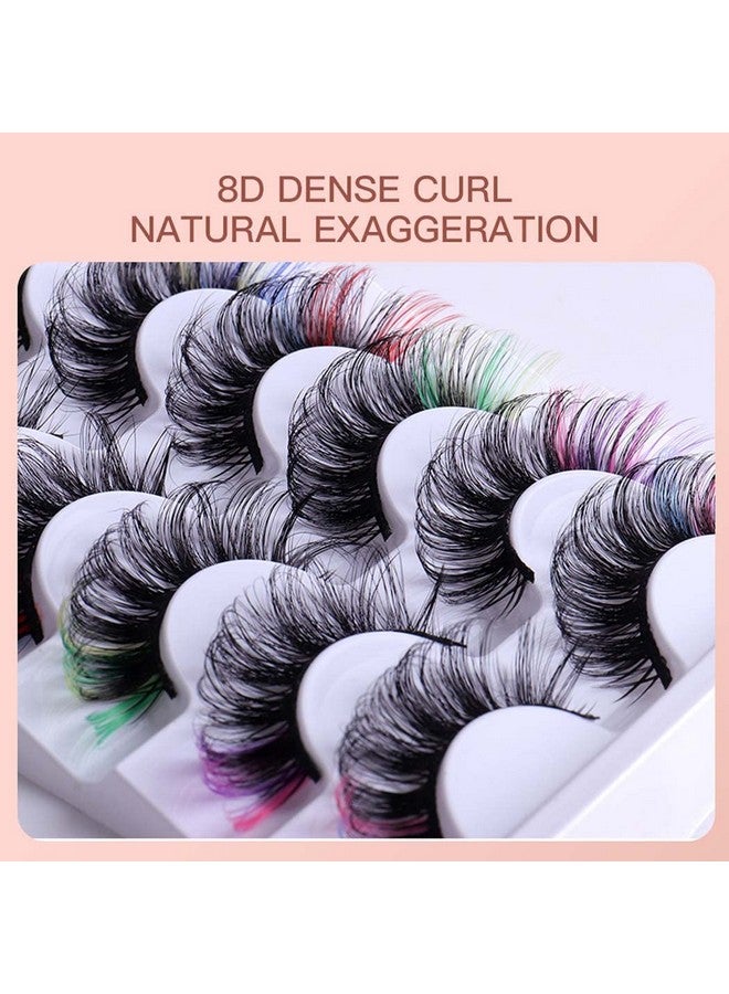 Uranian False Eyelashes Colored Fluffy Faux Mink Lashes With Color D Curl Strip Long Eye Lashes 7 Pairs Colorful Lashes Volume Fake Eyelashes For Women And Girls - Image 3