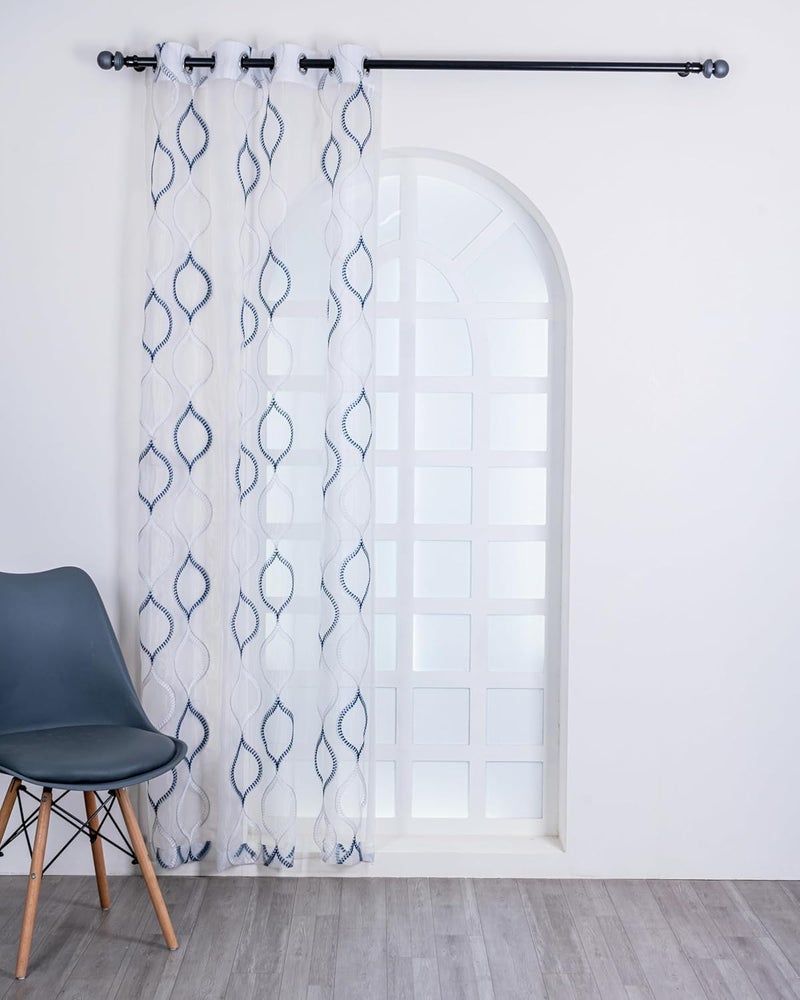 Parda Online Sheer Tissue Eyelet Geometric Design Blue Long Window Curtain for Home 9Ft Pack of 2 - Image 3