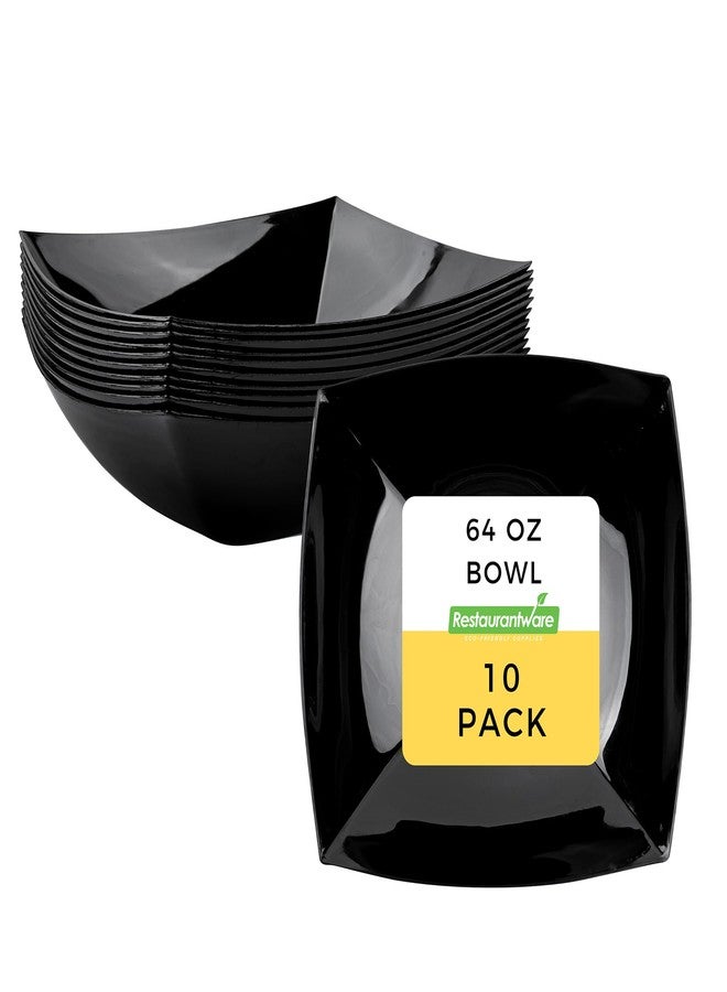 Restaurantware Moderna 64 Ounce Fancy Plastic Bowls 10 Square Disposable Salad Bowls - Durable Heavy-duty Black Plastic Bowls For Warm And Cold Foods - Image 1
