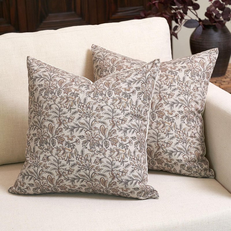 Amor Virisso Floral Throw Pillow Covers 20x20 Set of 2 Vintage Block Print Pillow Covers Decorative Pillow Covers Couch Pillows for Living Room Farmhouse Accent Sofa Pillows, Red/Sand - Image 1