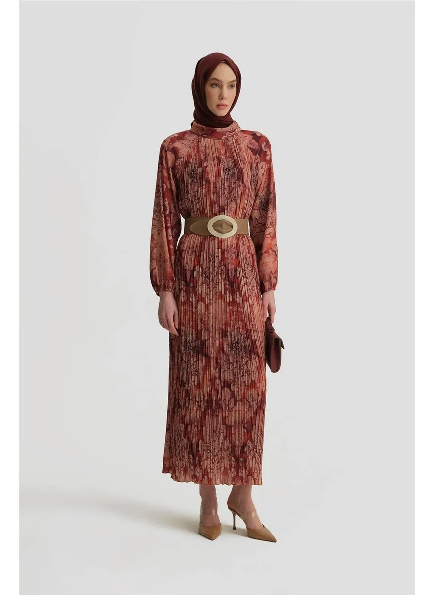 ARMINE Pleated Printed Dress 25Y9030 Dark Red