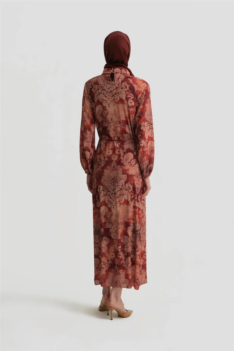 ARMINE Pleated Printed Dress 25Y9030 Dark Red