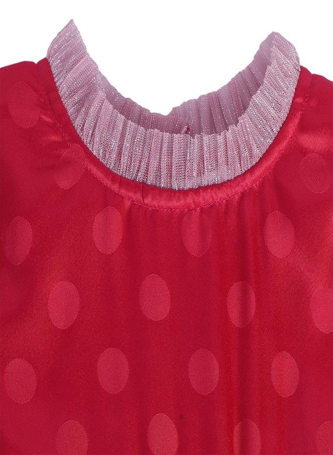 miniklub Baby Frill Neck Above Knee Length Knitted Cotton Red Color Dress With Bloomer (3-6M) - Image 5