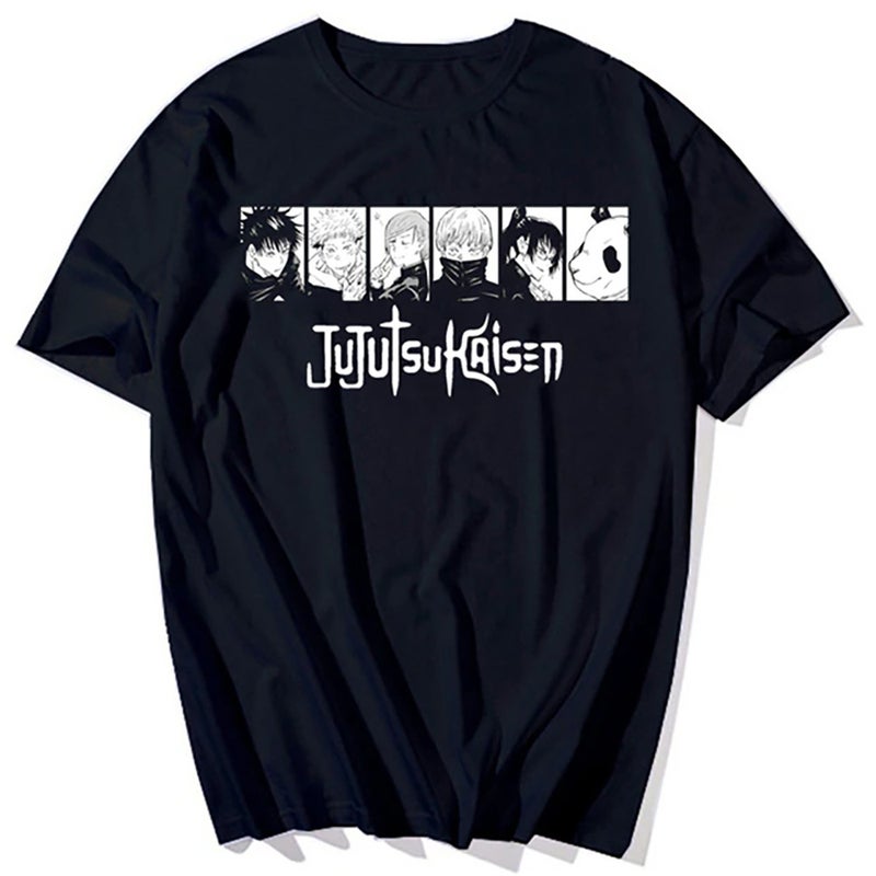 Popular Anime mantra back battle five Wu peripheral T-shirt European and American street hip hop casual round neck short sleeve top 31153-1-T01-HEI 