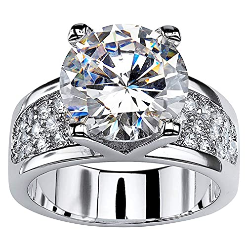RKKOJJO 925 Sterling Silver Shiny Gem Ring Cubic Zirconia Rings CZ Diamond Multi Row Ring Eternity Engagement Wedding Band Ring for Women (US Code 7) - Image 1