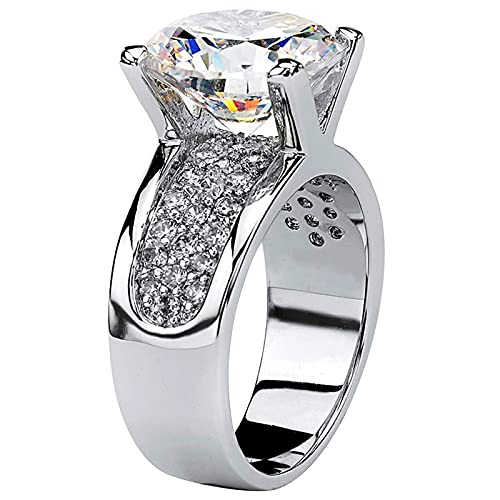RKKOJJO 925 Sterling Silver Shiny Gem Ring Cubic Zirconia Rings CZ Diamond Multi Row Ring Eternity Engagement Wedding Band Ring for Women (US Code 7) - Image 2