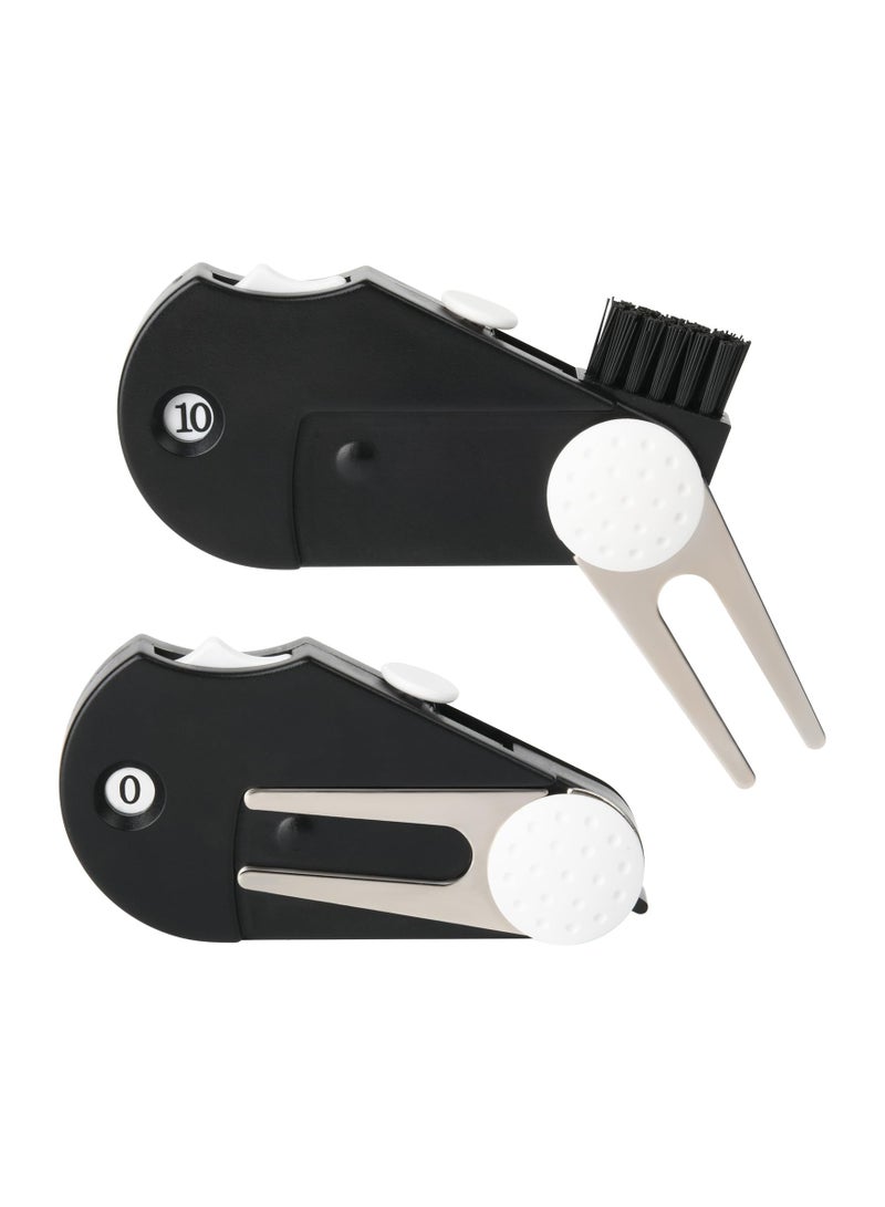 SOLARAE Golf Club Brush, 2 Pack Golf Multi-Tool Foldable 5 in 1 Golf Tool with Divot Tool, Stroke Score Counter, Ball Marker, and Groove Cleaner, Portable Golf Accessories Tool with Clip, Cleaning Tools - Image 1