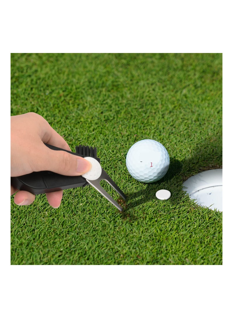 SOLARAE Golf Club Brush, 2 Pack Golf Multi-Tool Foldable 5 in 1 Golf Tool with Divot Tool, Stroke Score Counter, Ball Marker, and Groove Cleaner, Portable Golf Accessories Tool with Clip, Cleaning Tools - Image 3