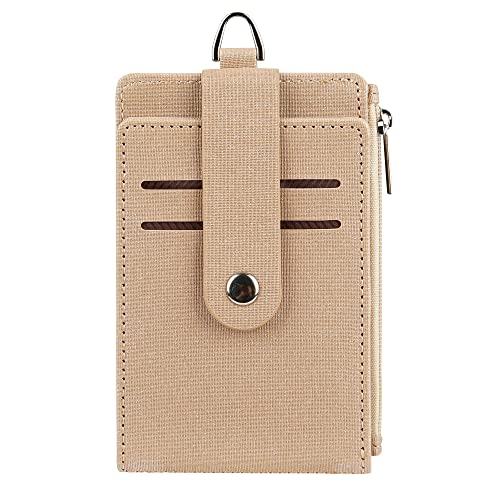 Cynure Women & Men Keychain Card Holder Case Zipper Slim Minimalist Front Pocket Wallet with 2 ID Window, Champagne Gold - Image 2